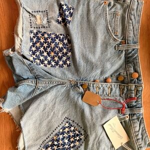 Blue denim shorts size 29R upscale by artist Jeanne Prom